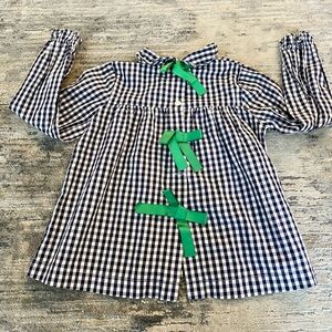 Bella Bliss Navy Toulouse Gingham Ribbon Ties Girls Blouse Size 5